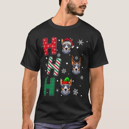 T-shirt Ho Ho Ho Blue Heeler Chien correspondant Noël Père (Devant)