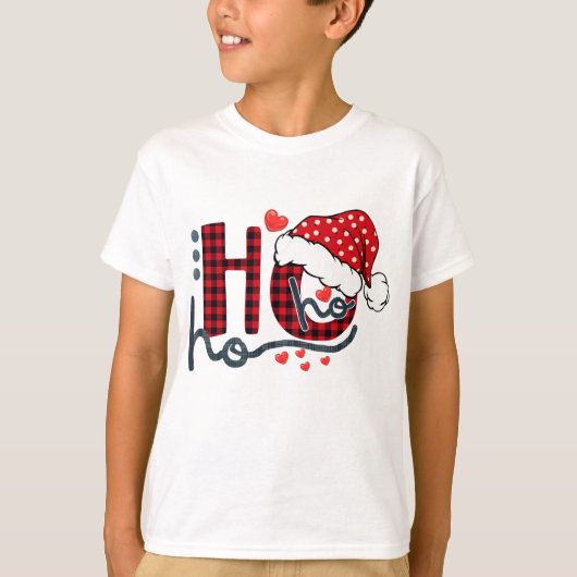 T-shirt Ho ho Ho Buffalo Red Plaid Santa Hat Christmas Fun (Devant)