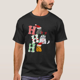 T-shirt Ho Ho Ho Christmas Cat Lover Santa Claus Hat Xmas 