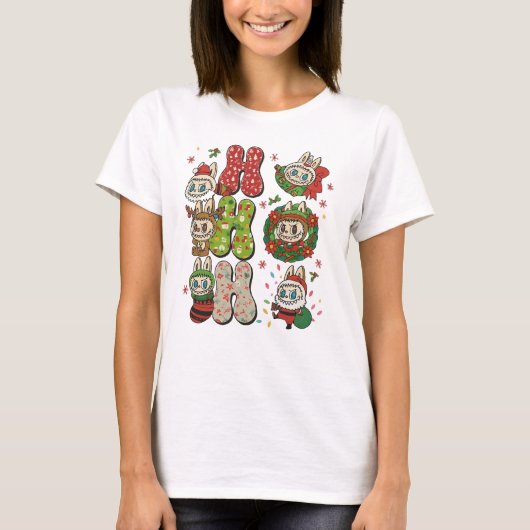 T-shirt Ho Ho Ho Cute Christmas Monster Characters Tee (Devant)