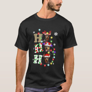T-shirt Ho Ho Ho Doberman Santa Hat Lights Reinder Christ
