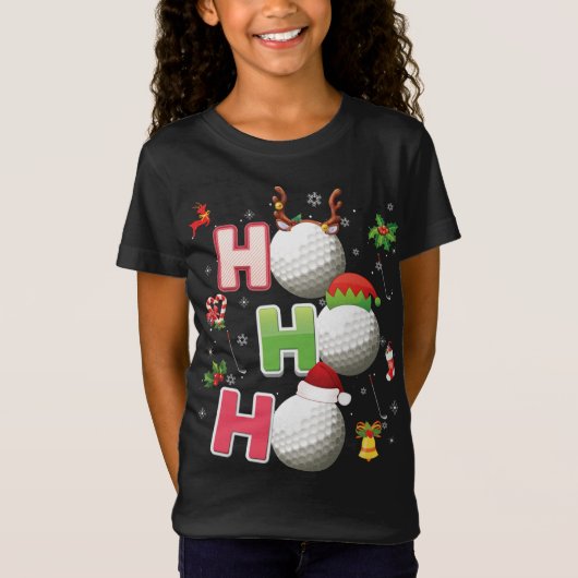 T-Shirt Ho Ho Ho Golf Ball Christmas Père Noël Elf Reindee (Devant)
