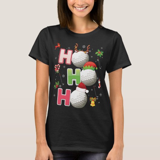 T-shirt Ho Ho Ho Golf Ball Christmas Père Noël Elf Reindee (Devant)