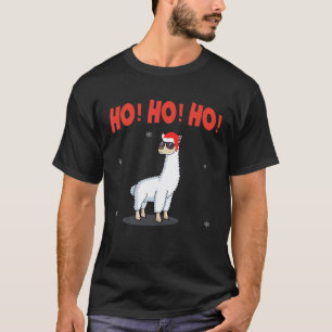 T-shirt Ho Ho Ho Lama Mignon Chapeau de Père Noël HO au Cu