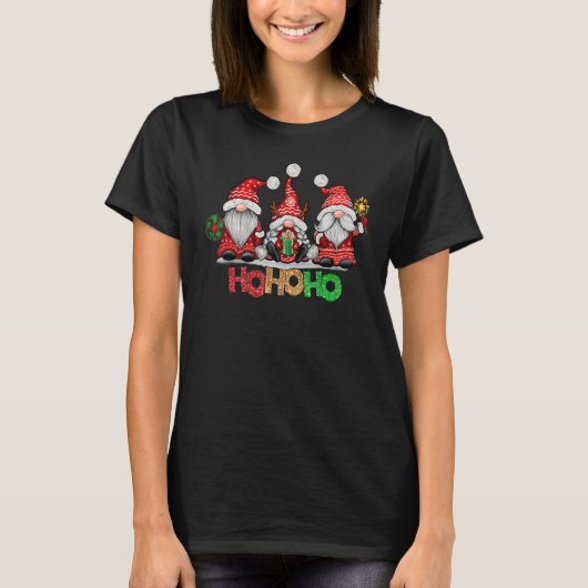 T-shirt Ho Ho Ho Merry Christmas Santa Claus Gnome Reindee (Devant)