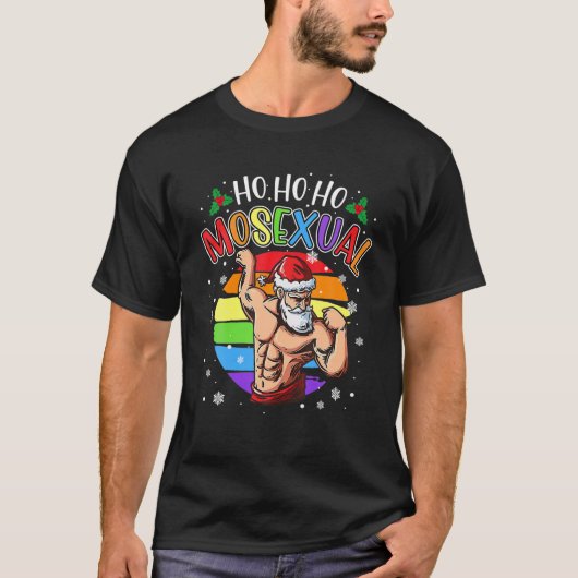 T-shirt Ho Ho Ho Mosexué Gay Père Noël Costume arc-en-ciel (Devant)
