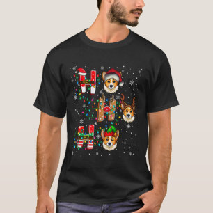 T-shirt Ho Ho Ho Père Noël Chapeau de Renne Elfe Corgi Chi