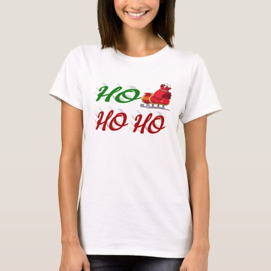 T-shirt Ho Ho Ho Père Noël Sleigh Noël rouge vert (Devant)