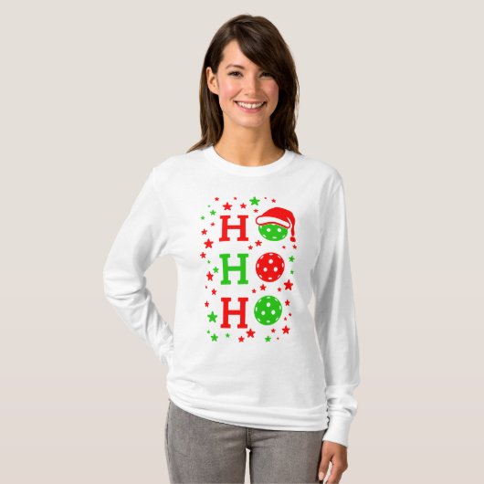 T-shirt Ho, Ho, Ho Pickleball Noël (Devant entier)