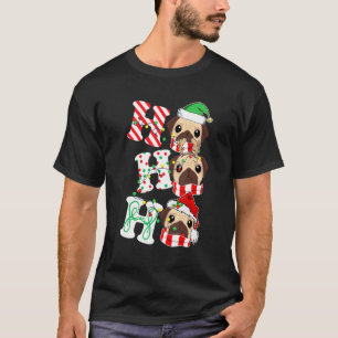 T-shirt Ho Ho Ho Pug Chien Chapeau de Père Noël Lumières B