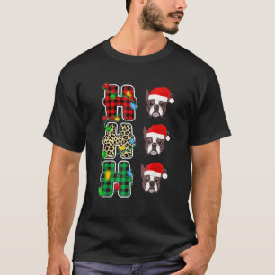 T-shirt Ho Ho Ho Santa Hat Boston Terrier Leopard Christma