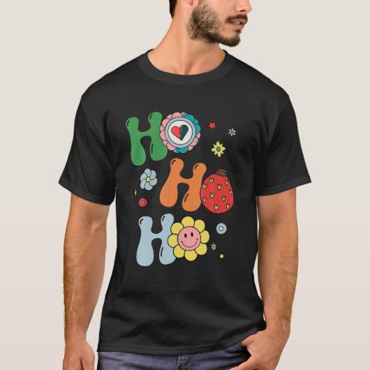 T-shirt Ho Ho Ho Xmas Super Retro Smile Face Hippie Chris (Devant)