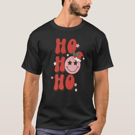 T-shirt Ho Ho Noël Joyeux Visage Avec Santa Hat Chris (Devant)