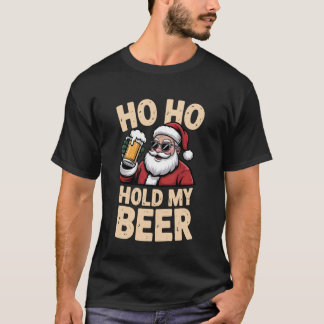 T-shirt Ho Ho Tenez Ma Bière Drôle de Père Noël Lunettes d