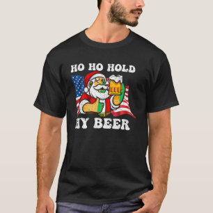 T-shirt Ho Ho Tenir Ma Bière Santa Claus drapeau américain