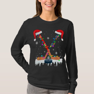 T-shirt Hockey Santa Hat lumières Noël Sport amusant Noël