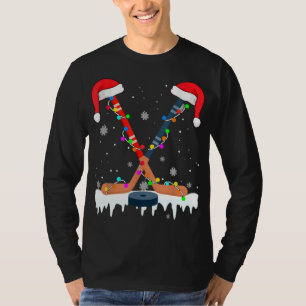 T-shirt Hockey Santa Hat lumières Noël Sport amusant Noël