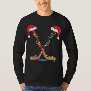 T-shirt Hockey Santa Hat lumières Noël Sport amusant Noël