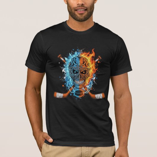 T-shirt Hockey Skull: Fire and Ice Guardian Graphic (Devant)