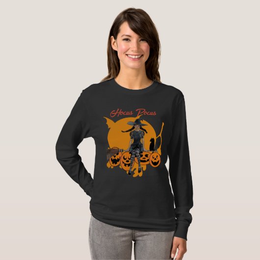 T-shirt Hocus Pocus Halloween sorcière Chat Jack-o'-lanter (Devant entier)
