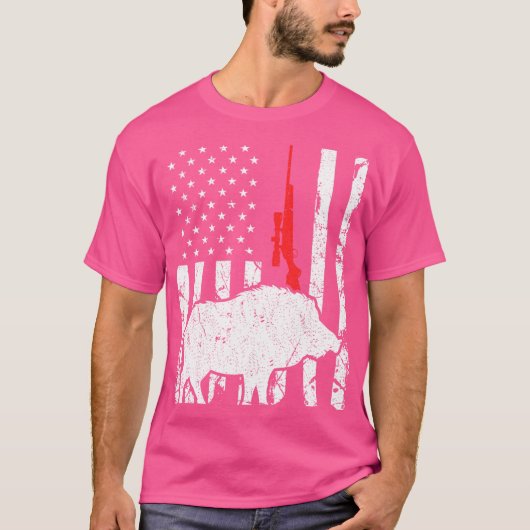 T-shirt Hog Hunter Us Drapeau Patriotique American Rifle (Devant)