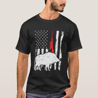T-shirt Hog Hunting Us Flag Patriotic American Rifle