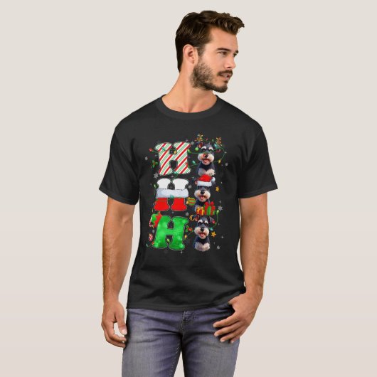 T-shirt Hohoho Schnauzer Chien Père Noël Elf Casquette Rei (Devant entier)
