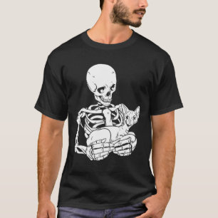 T-shirt Holding Chat Funny Halloween Crâne Sphynx Chat