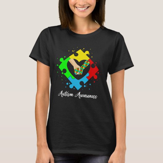T-shirt Holding Hands In Heart Puzzle Autism Awareness Sup (Devant)