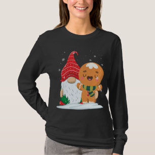 T-shirt Holiday Gnome with Candy Cane and Gingerbread Chri