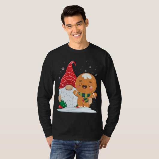T-shirt Holiday Gnome with Candy Cane and Gingerbread Chri (Devant entier)