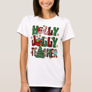 T-shirt Holly A Jolly Enseignant Noël Arbre Lumières Leopa