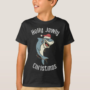 T-shirt Holly Jawly Noël Funny Père Noël Shark Xmas Shark