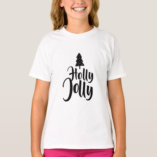 T-shirt Holly Jolly Noir et blanc Joyeux Noël (Devant)