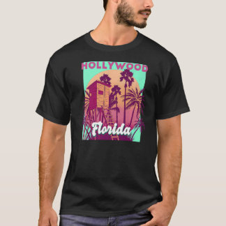 T-shirt Hollywood FL Floride vintage rétro océan scène de 