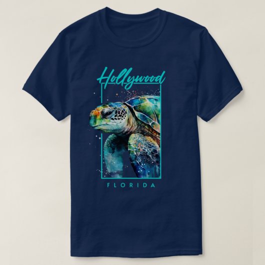 T-shirt Hollywood Floride Aquarelle Portrait de tortue mar (Design devant)