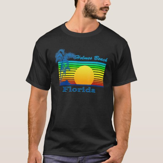 T-shirt Holmes Beach Floride Retro Tropical Beach Sunset (Devant)
