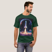 T-shirt Holographique Fusée dans un Cercle Spatial (Devant entier)