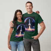 T-shirt Holographique Fusée dans un Cercle Spatial (Unisexe)