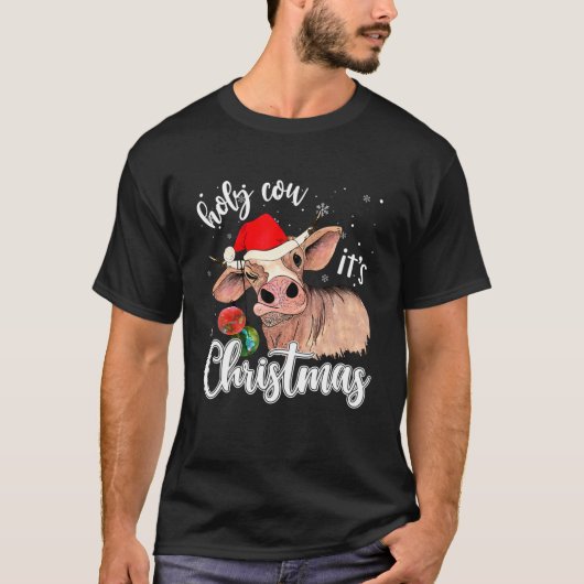 T-shirt Holy Cow It's Christmas Santa Hat Bauble For Farme (Devant)