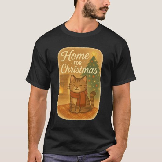 T-Shirt Home for Christmas (Cat in Scarf) (Voorkant)
