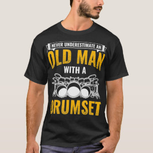 T-shirt Homme âgé avec un jeu de batterie Batterie Batteur