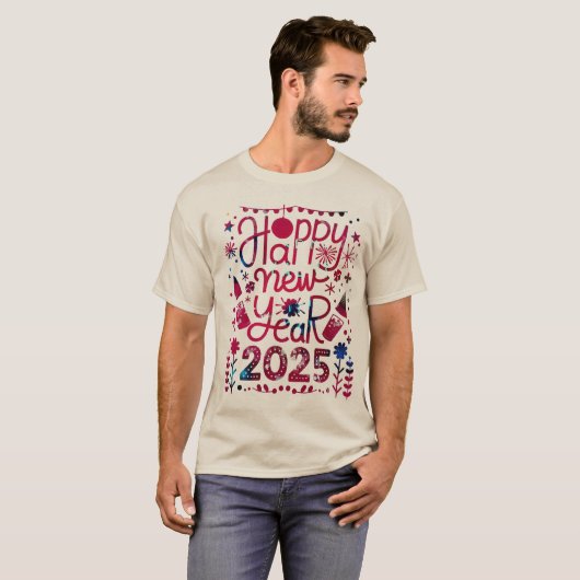 T-shirt homme Bonne année 2025 Arc-en-ciel (Devant entier)