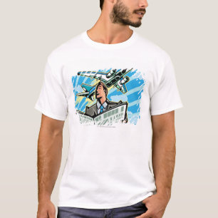 T-shirt Homme d'affaires avec le journal et l'avion