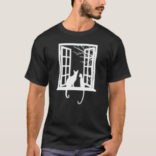 T-shirt Homme Et Femme Chats Regardant La Fenêtre Jeter