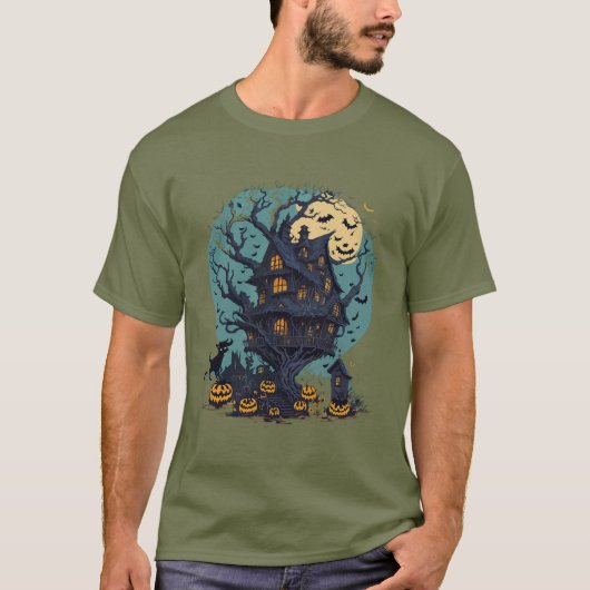 T-shirt homme Halloween Tree House Chat noir (Devant)