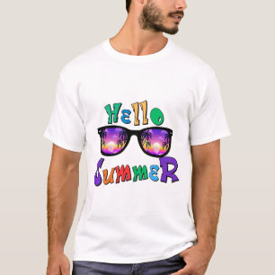 T-Shirt Homme Hello Summer Coucher de Soleil Tro