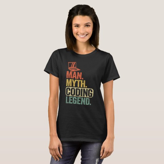 T-shirt Homme Myth Coding Legend Coder Papa Geek Ordinateu (Devant entier)