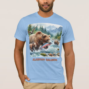 T-Shirt Homme Ours Brun Saumon Alaska