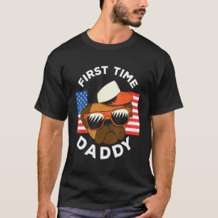 T-shirt homme premier papa né 2021 drapeau USA pug